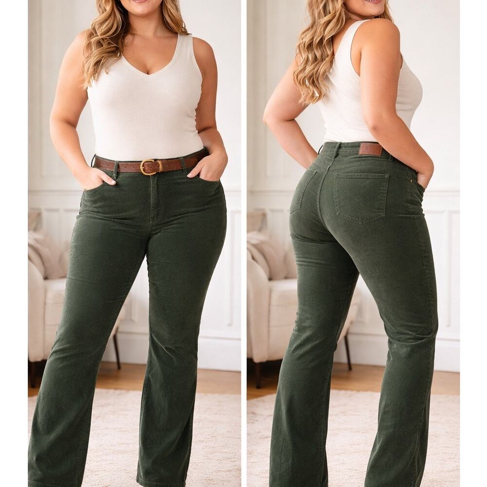 Lucky Brand Corduroy Bootcut Pants Green Mid Rise Soft Wide Leg 20x35 R